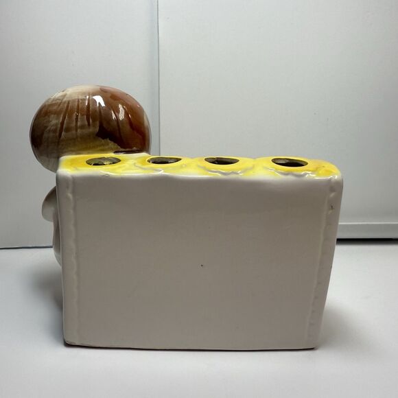 Vintage Kitsch Retro Ceramic Little Girl Toothbrush Or Makeup Brush Holder - Picture 4 of 8